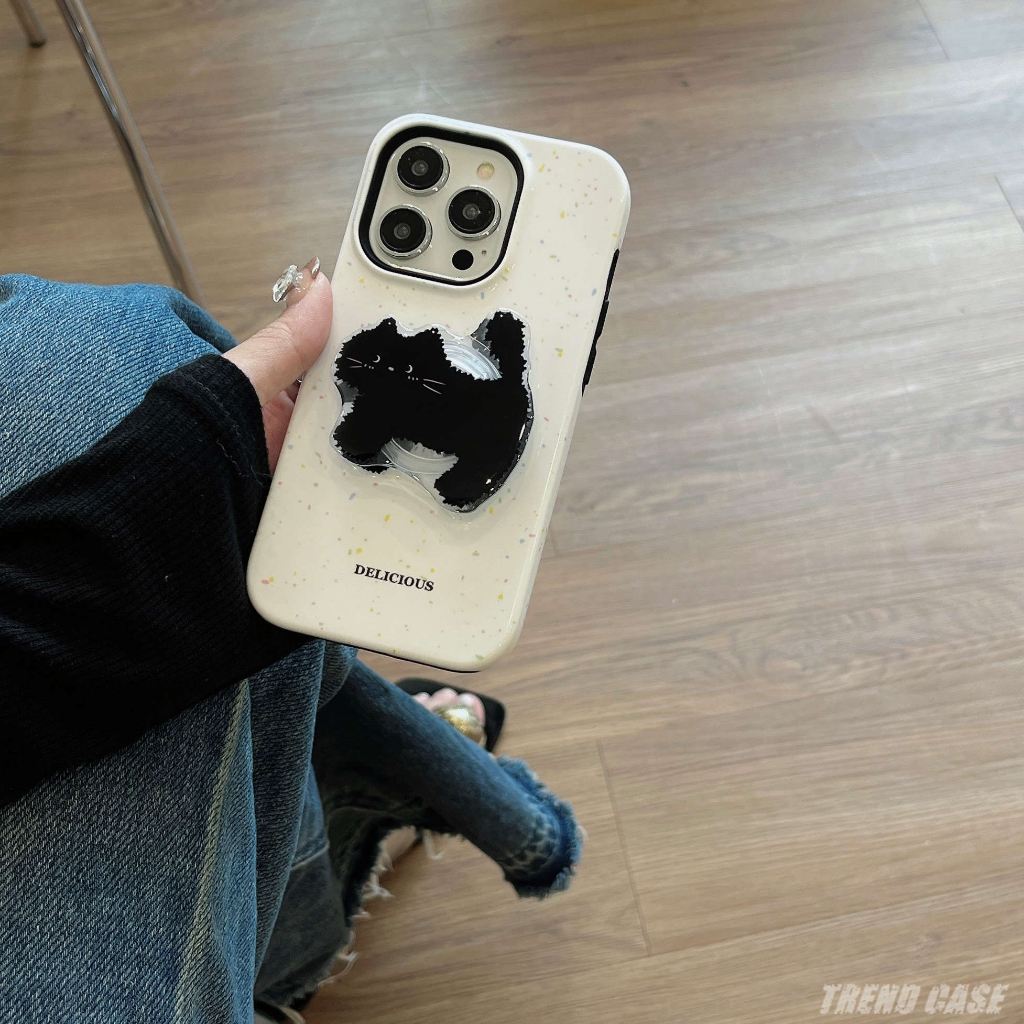 เคสโทรศัพท์มือถืออะคริลิค แบบนิ่ม ลายการ์ตูนแมว กันกระแทก สําหรับ IPhone 12 11 13 14 15 Pro Max 14 Pro 2 in 1
