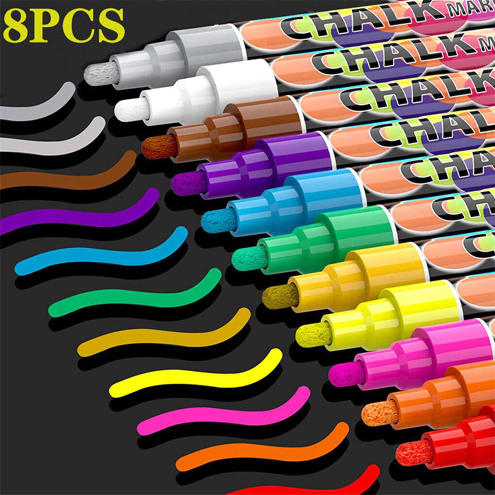 ปากกามาร์กเกอร์ชอล์กเหลว 8 ชิ้น สําหรับ AD Blackboard Black Signs Chalk Board LED Glass