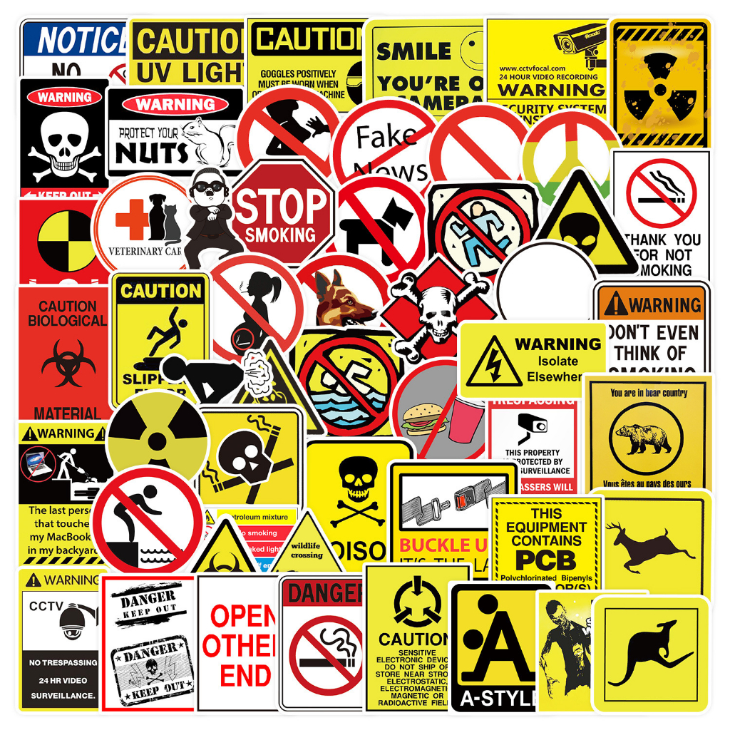 【50 ชิ้น】Warning Sticker สติกเกอร์คําเตือน ฉลากส่วนบุคคล สติกเกอร์กันน้ํา PVC แล็ปท็อป โทรศัพท์ กระเป๋าเดินทาง สติกเกอร์ตกแต่ง