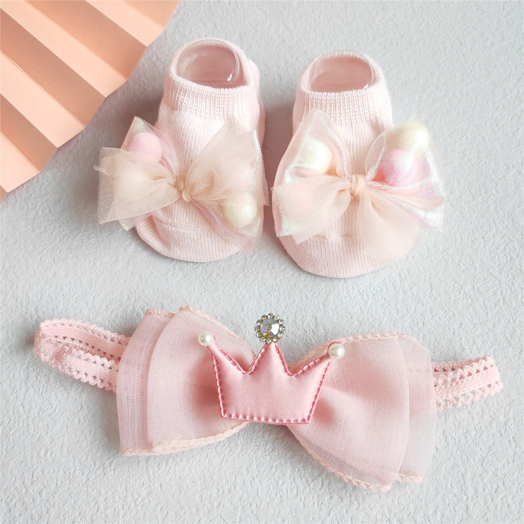 แฟชั่นเด็กทารก เด็กผู้หญิง ของขวัญ ชุดเด็กทารก กันลื่น ถุงเท้า พื้น รองเท้า พร้อมลูกไม้ โบ ที่คาดผม - รูปที่ 7