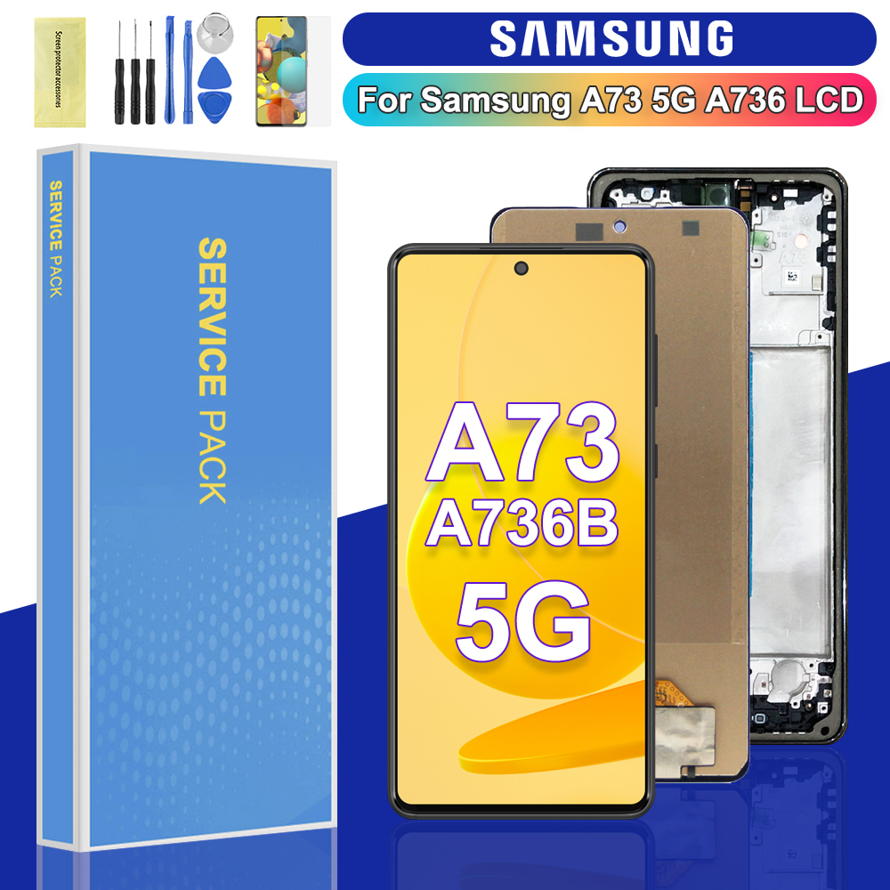 AAA + สําหรับ Samsung Galaxy A73 5G LCD กรอบจอแสดงผล Touch Screen Digitizer Assembly Samsung A736 SM-A736B เปลี่ยนหน้าจอ