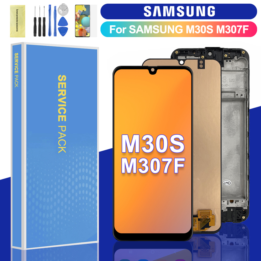 AMOLED สําหรับ Samsung Galaxy M30S LCD M307F SM-M307F เปลี่ยน M30s 2019 จอแสดงผล LCD หน้าจอสัมผัสพร้