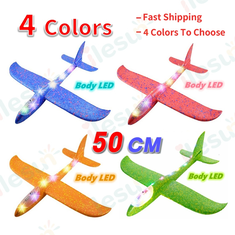 ขนาดใหญ่ 50 ซม. โฟมเครื่องบินเครื่องร่อนของเล่นบิน LED แสงมือขว้างของเล่นรูปแบบการเล่นกลางแจ้ง