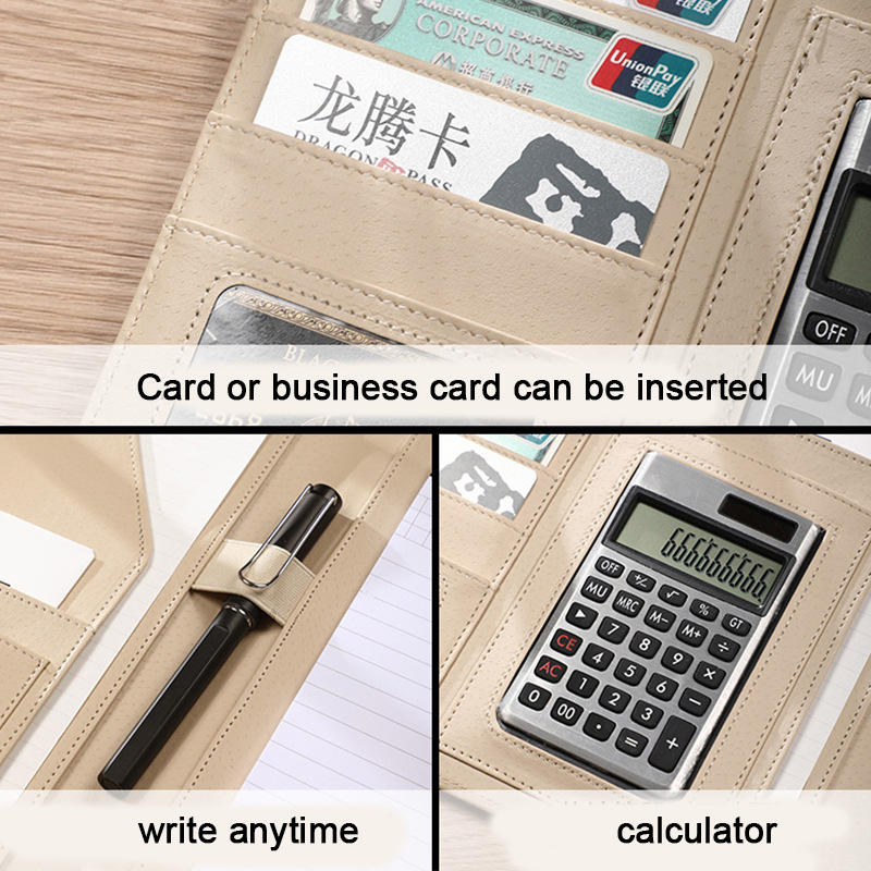 (สลักโลโก้ได้) คลิปบอร์ดแฟ้ม A4 มัลติฟังก์ชั่น มาพร้อมเครื่องคิดเลข แฟ้มหนังธุรกิจ กล่องเก็บแฟ้ม หัวเข็มขัดแม่เหล็ก สมุดขาย และสมุดสัญญา - รูปที่ 4