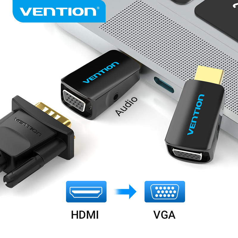 Vention อะแดปเตอร์ ตัวแปลง HDMI เป็น VGA ตัวขั้วต่อชุบทอง 1080P สำหรับ PC TV Xbox แล็ปท็อป โปรเจ็คเต