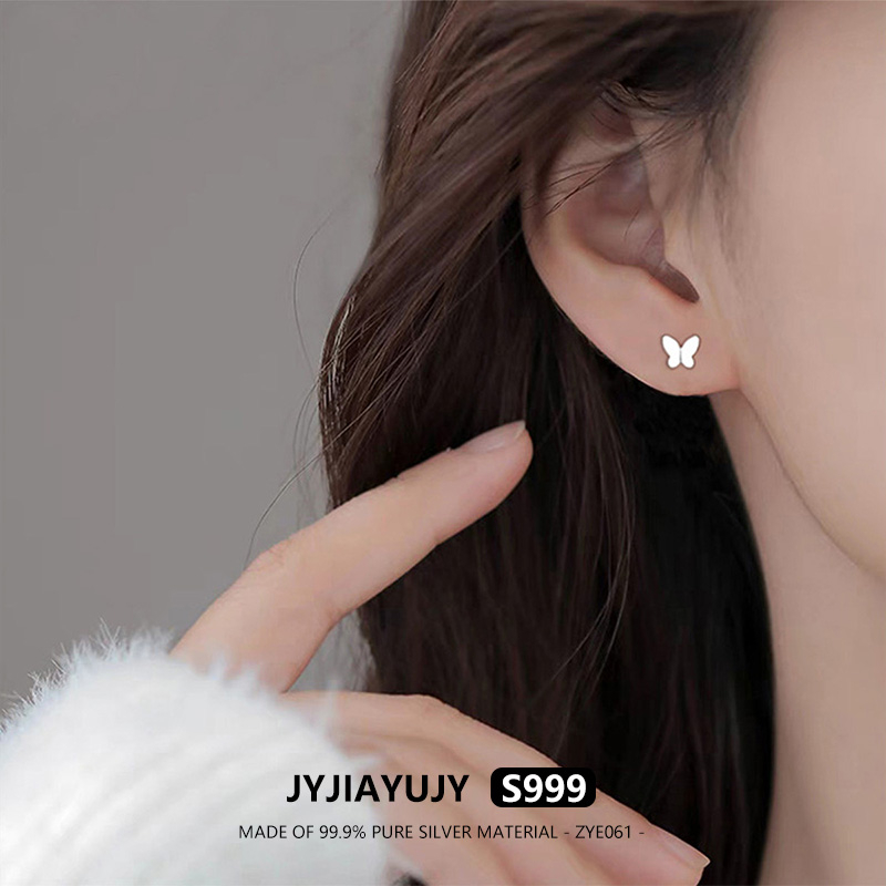JYJIAYUJY 100% เงินสเตอร์ลิง S999 Stu ต่างหูคุณภาพสูงผีเสื้อรูปแฟชั่น Hypoallergenic เครื่องประดับทุ