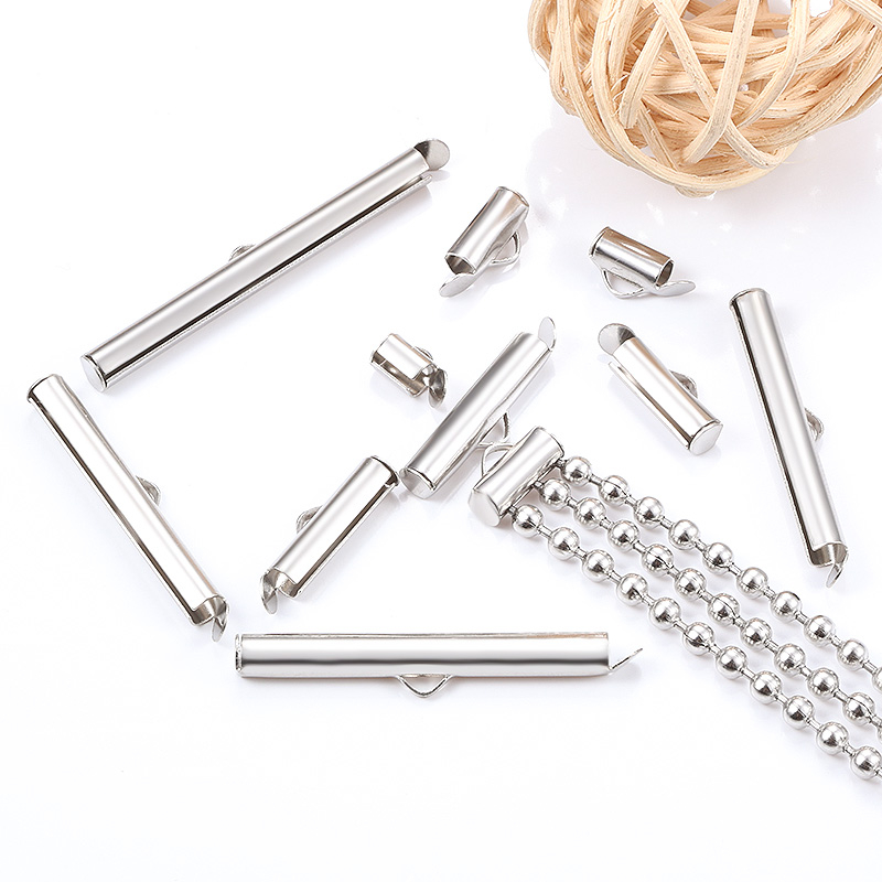 5pcs สแตนเลสสตีล Crimp End ลูกปัดสไลด์ End Clasp โซ่หัวเข็มขัดหลอด Slider End Caps Connectors สําหรับ DIY เครื่องประดับทํา