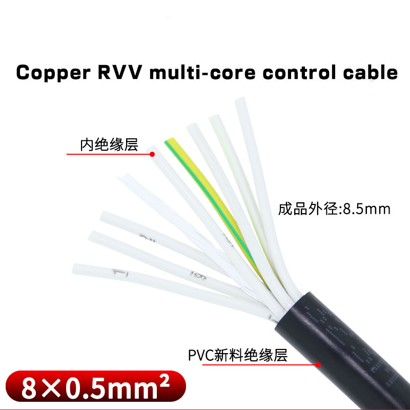 ((FX) มาตรฐานแห่งชาติทองแดงบริสุทธิ์ RVV Multi-Core Control Cable 8-Core 0.5/0.75/1/1.5/2.5 Square S