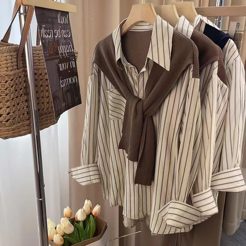 สไตล์เกาหลีผู้หญิงสุภาพสตรีเสื้อเชิ้ตแขนยาวหลวมเสื้อเชิ้ต Baju Wanita Lengan Panjang ใหม่พร้อมสต็อก