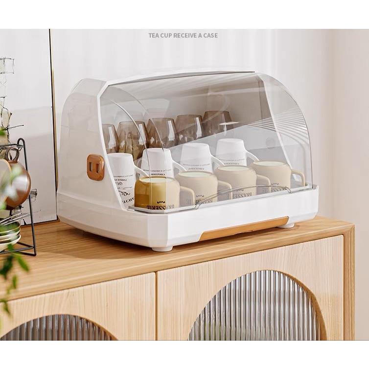 PLUTOSTYLE Multi Functional Storage Organizerเดสก์ท็อปถ้วยชั้นเก็บถ้วยDrying Rackกันฝุ่นแก้วชาถ้วยผู้ถือพร้อมฝาปิดระบายน้ำ