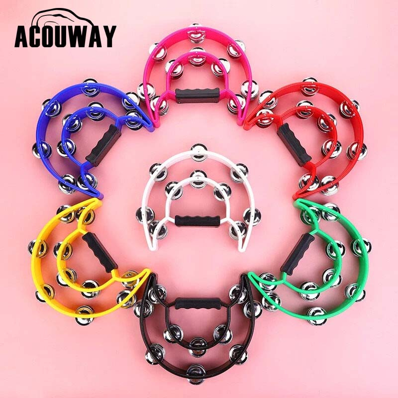 แทมโบรีน Tambourine แบบ2แถว ขนาด9นิ้ว ครึ่งวงกลม สองชั้นให้เสียงดังกังวาล สําหรับครอบครัว เด็กอนุบาล ปาร์ตี้ บาร์