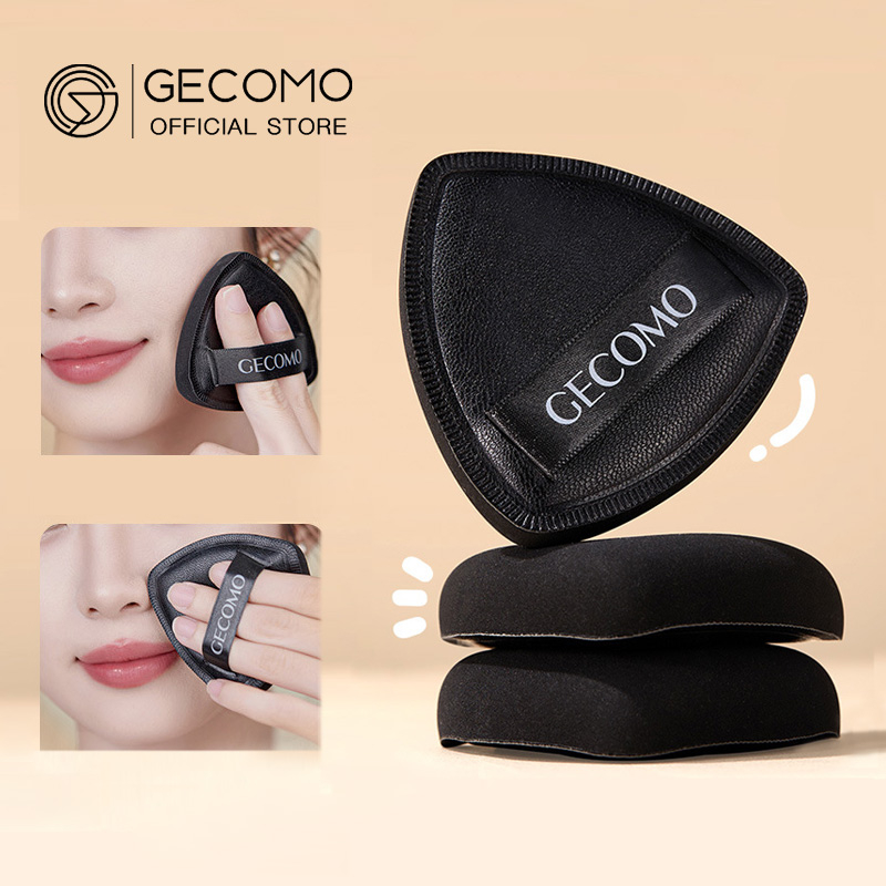 Gecomo พัฟแต่งหน้า หนัง PU ทรงสามเหลี่ยม ประหยัดของเหลว สําหรับแต่งหน้า