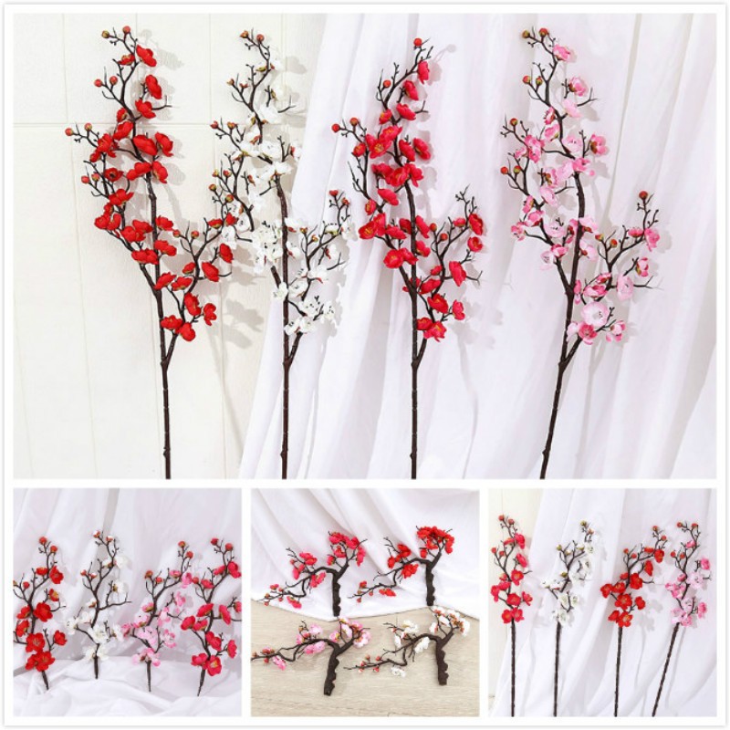 ดอกมะลิจําลอง ดอกพลัม สีแดง ขนาด 60 ซม. สําหรับจัดงานแต่งงาน จัดดอกไม้แห้ง