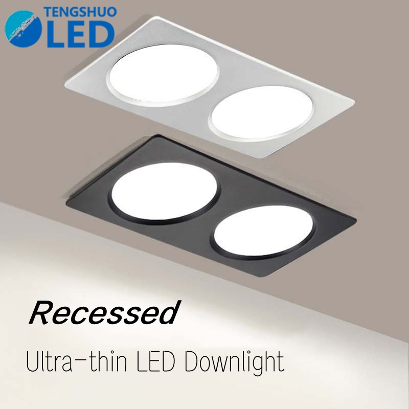TengShuo LED AC85-265V ไฟดาวน์ไลท์ โคมไฟเพดาน หัวคู่ อลูมิ เนียม เปลือก สีดำ/สีขาว ไฟเพดาน 9W 18W 24W 36W