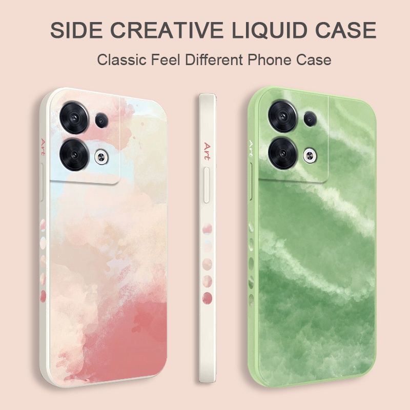 เคสโทรศัพท์มือถือ ซิลิโคน ลายศิลปะ มีลายด้านข้าง สีพื้น สําหรับ OPPO Reno 8Z 8 Pro 8T T Z 7Z 6 5 5G 4G