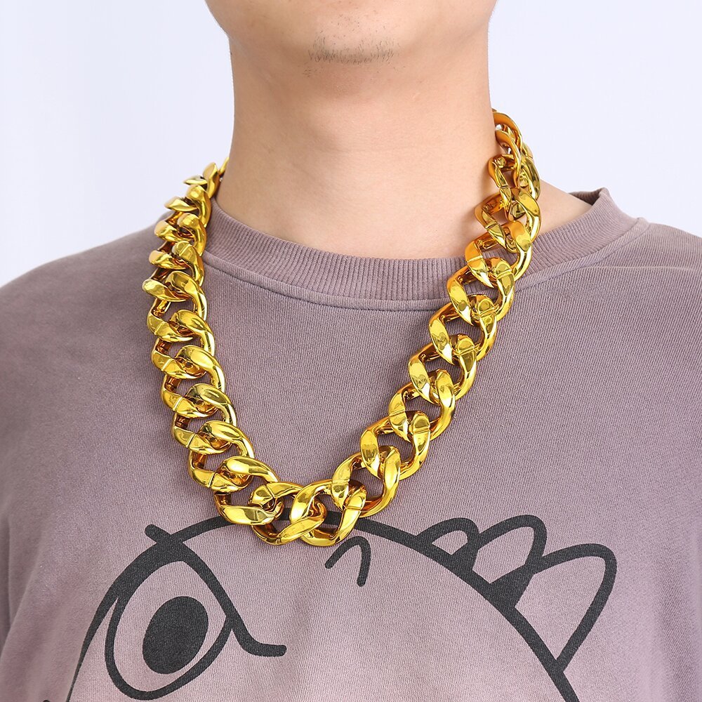 Gold Chunky สร้อยคอ Hip Hop สร้อยคอ Cuban Link Chain สําหรับชายขนาดใหญ่สร้อยคอทองสําหรับผู้หญิงสาว 8
