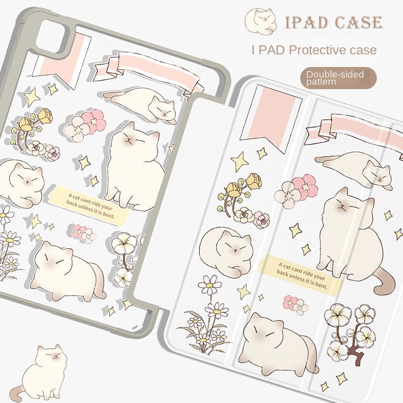 สําหรับipad Air 4 10.9 สําหรับiPad gen 9 Pro 11 2021 iPad gen9 gen8 gen7 10.2 Air 5 Air 3 10.5 Air 2 9.7 2018 iPad Mini 6 แมวน่ารักทนโค้งอะคริลิคiPadกรณี