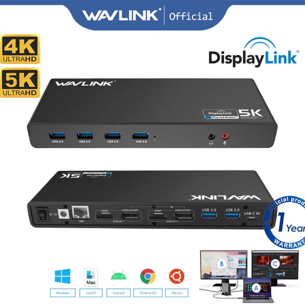 Wavlink ฮับ USB 5K dual 4K HDMI สําหรับแล็ปท็อป