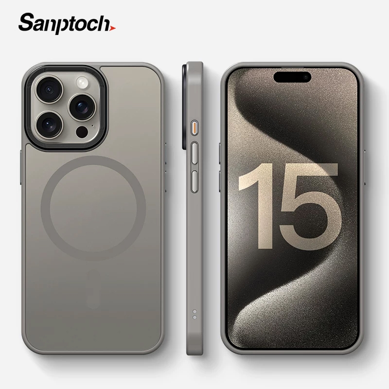 Sanptoch หรูหราเคสโทรศัพท์แม่เหล็กสําหรับiPhone 16 15 14 13 Pro Maxขอบซิลิโคนอ่อนนุ่มพร้อมแม่เหล็กMatteโปร่งแสงฮาร์ดปกหลังเกรดทหารกันกระแทกปลอกป้องกัน