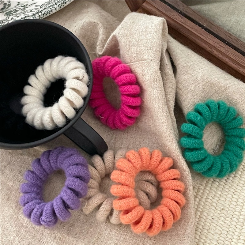 ยางมัดผมหางม้า แบบเกลียว สีพื้น แฟชั่นสําหรับผู้หญิง - รูปที่ 6