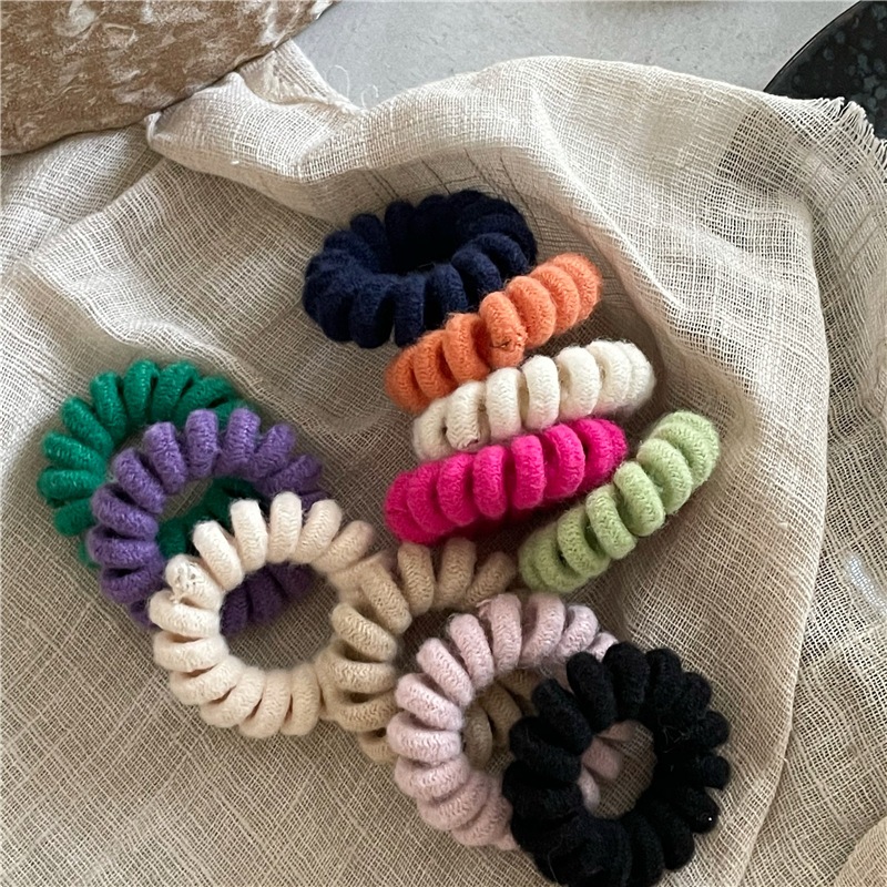 ยางมัดผมหางม้า แบบเกลียว สีพื้น แฟชั่นสําหรับผู้หญิง