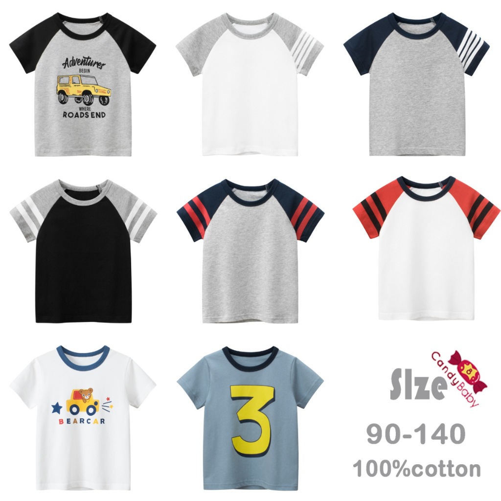 เสื้อยืดคอกลม แขนสั้น ผ้าฝ้าย ลายการ์ตูนน่ารัก แฟชั่นฤดูร้อน สําหรับเด็กผู้ชาย