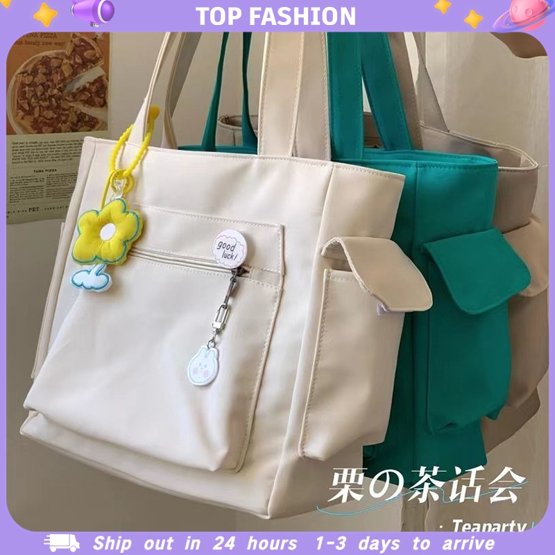 TB022 กระเป๋าหิ้วพร้อมซิปสำหรับสาวผ้าใบไหล่ขนาดใหญ่ความงาม กระเป๋า