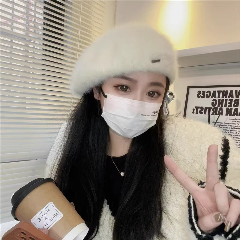 หมวกเบเร่ต์ ผ้ากํามะหยี่ขนนิ่ม ขนาดเล็ก หรูหรา สไตล์ญี่ปุ่น แฟชั่นฤดูใบไม้ร่วง และฤดูหนาว สําหรับผู้หญิง