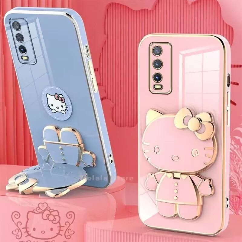 เคสโทรศัพท์มือถือแบบนิ่ม พร้อมกระจกแต่งหน้า และขาตั้งพับได้ สําหรับ Vivo V2043 V2032 V2026 V2029 V20