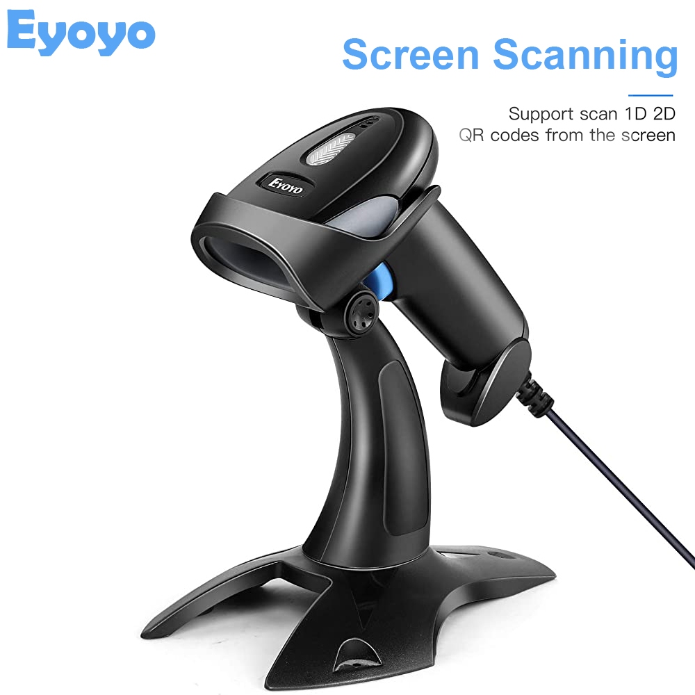 Eyoyo เครื่องสแกนบาร์โค้ด 1D 2D Wired Barcode Scanner Portable Bar Code/QR Code Reader with Stand แบ