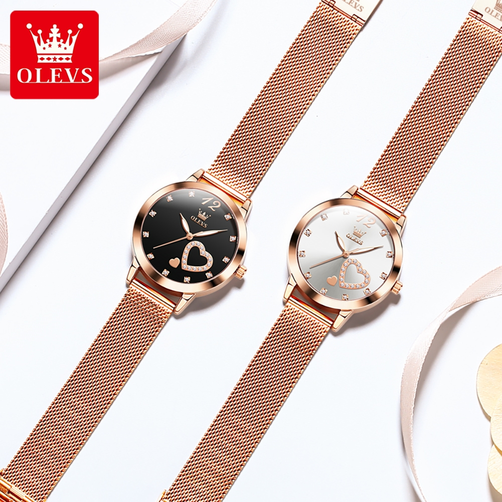 OLEVS นาฬิกา นาฬิกาควอตซ์ สเตนเลส แฟชั่น กันน้ำ ส่องสว่าง สง่างาม สำหรับผู้หญิง ของขวัญวันเกิดเด็กผู้หญิง 5189