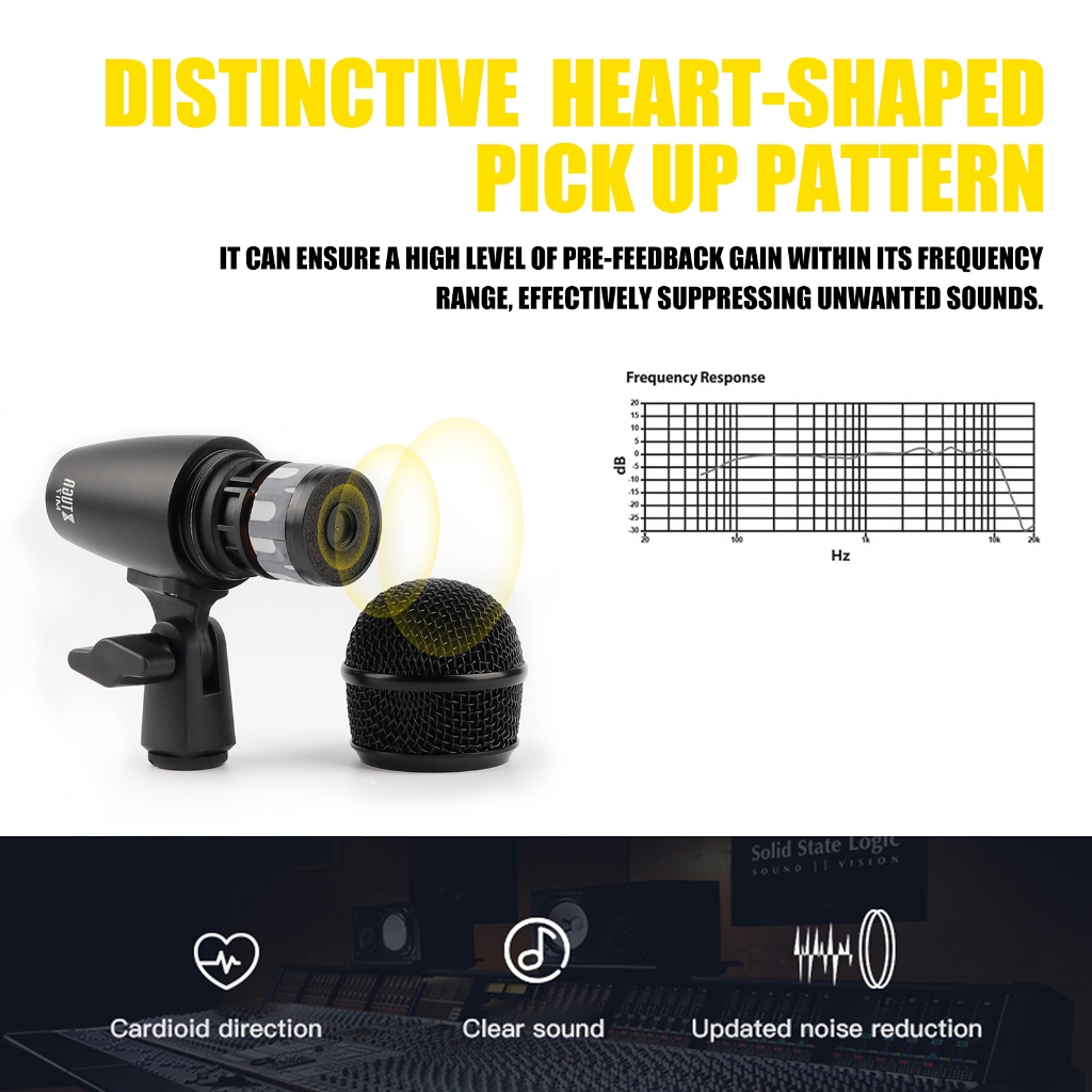 Xtuga MI7 ชุดไมโครโฟนไดนามิก แบบมีสาย 7 ชิ้น สําหรับกลองทอม สแนร์ และฉาบ