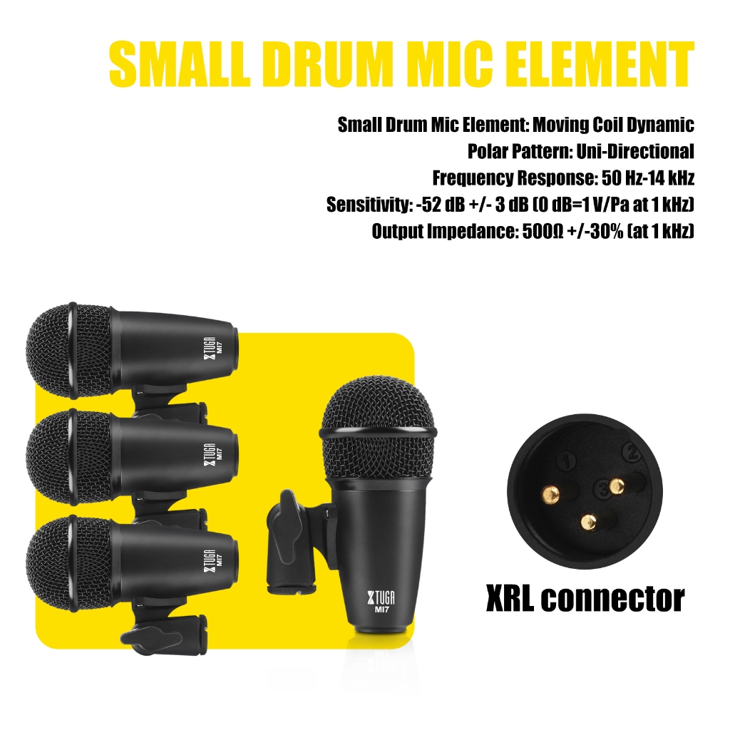 Xtuga MI7 ชุดไมโครโฟนไดนามิก แบบมีสาย 7 ชิ้น สําหรับกลองทอม สแนร์ และฉาบ