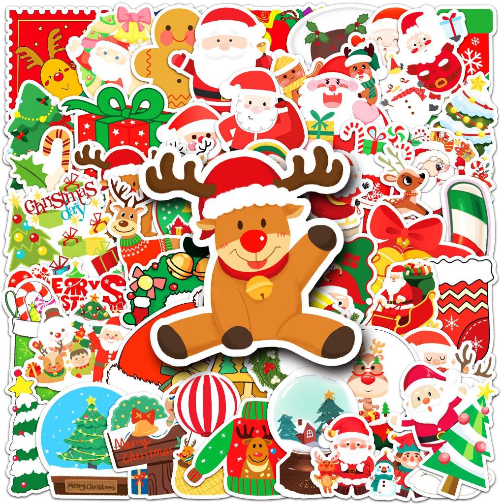50 ชิ้นตลกคริสต์มาส Santa Claus Reindeer สติกเกอร์กันน้ํา DIY สําหรับโทรศัพท์แล็ปท็อปรถสติกเกอร์ Creative Home Decal