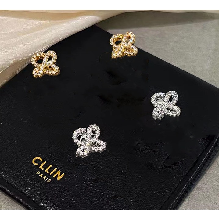 ต่างหูเพทาย ทรงเรขาคณิต ฉลุลาย สไตล์ฝรั่งเศส