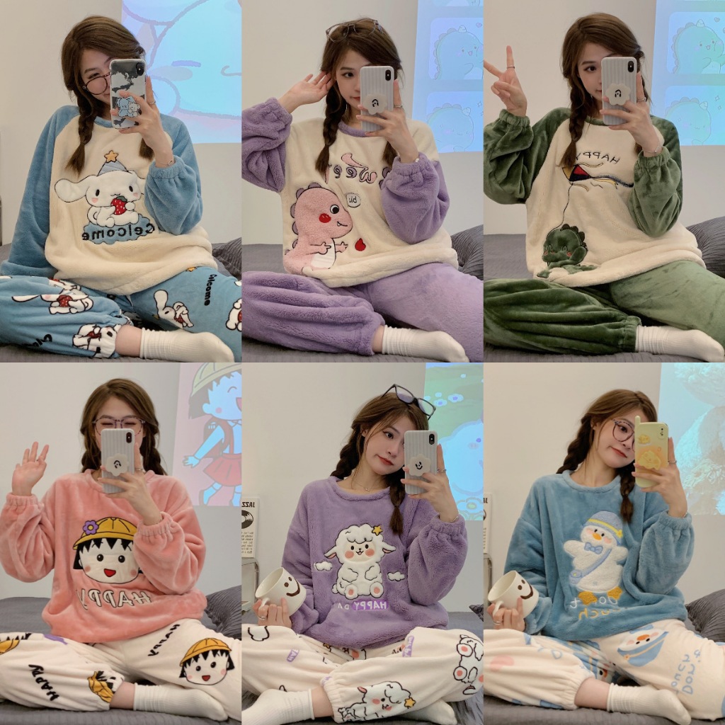 ราคาชุดเดียว ชุดนอนผ้ากันหนาว ผ้านาโน เกรดผ้าดี นุ่ม สวมใส่สบาย ลายการ์ตูนน่าร๊ากกก