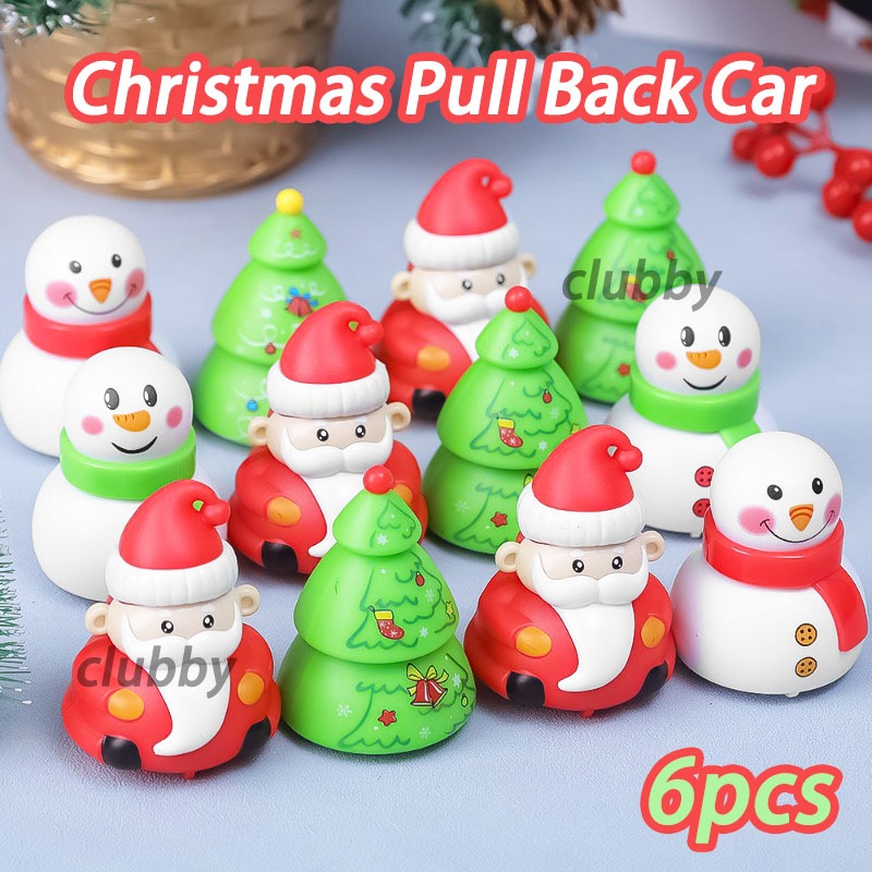 6ชิ้น คริสต์มาสดึงกลับรถ มนุษย์หิมะซานต้า รถของเล่น christmas เด็กเกมปาร์ตี้สำหรับ ของขวัญ