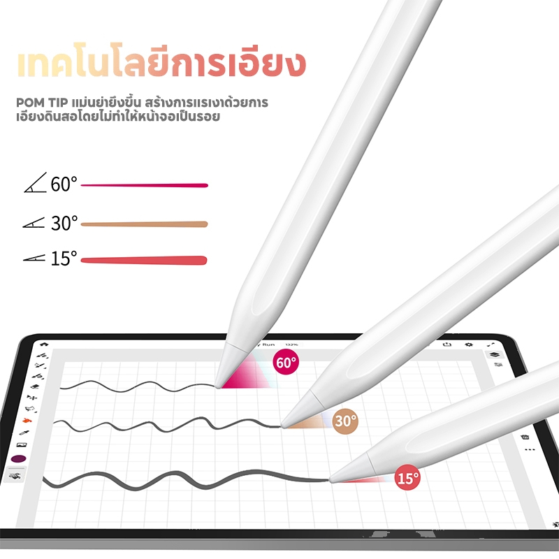 Jamjake G10SE ปากกาสไตลัส วางมือบนจอ+แรเงาได้+ปลายปากกาอัจฉริยะ Stylus Pen for iPadรุ่นตั้งแต่ปี2018 - 6