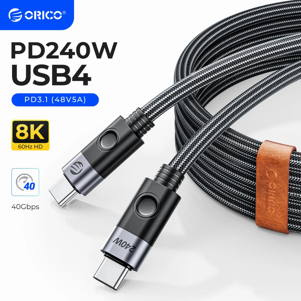 Orico 240W สาย USB4 ประเภท C สายชาร์จเร็ว 40Gbps Data Transfer 8K @ 60Hz สําหรับ Xiaomi Huawei Switch Galaxy iPhone15 iPad Macbook (CC240)