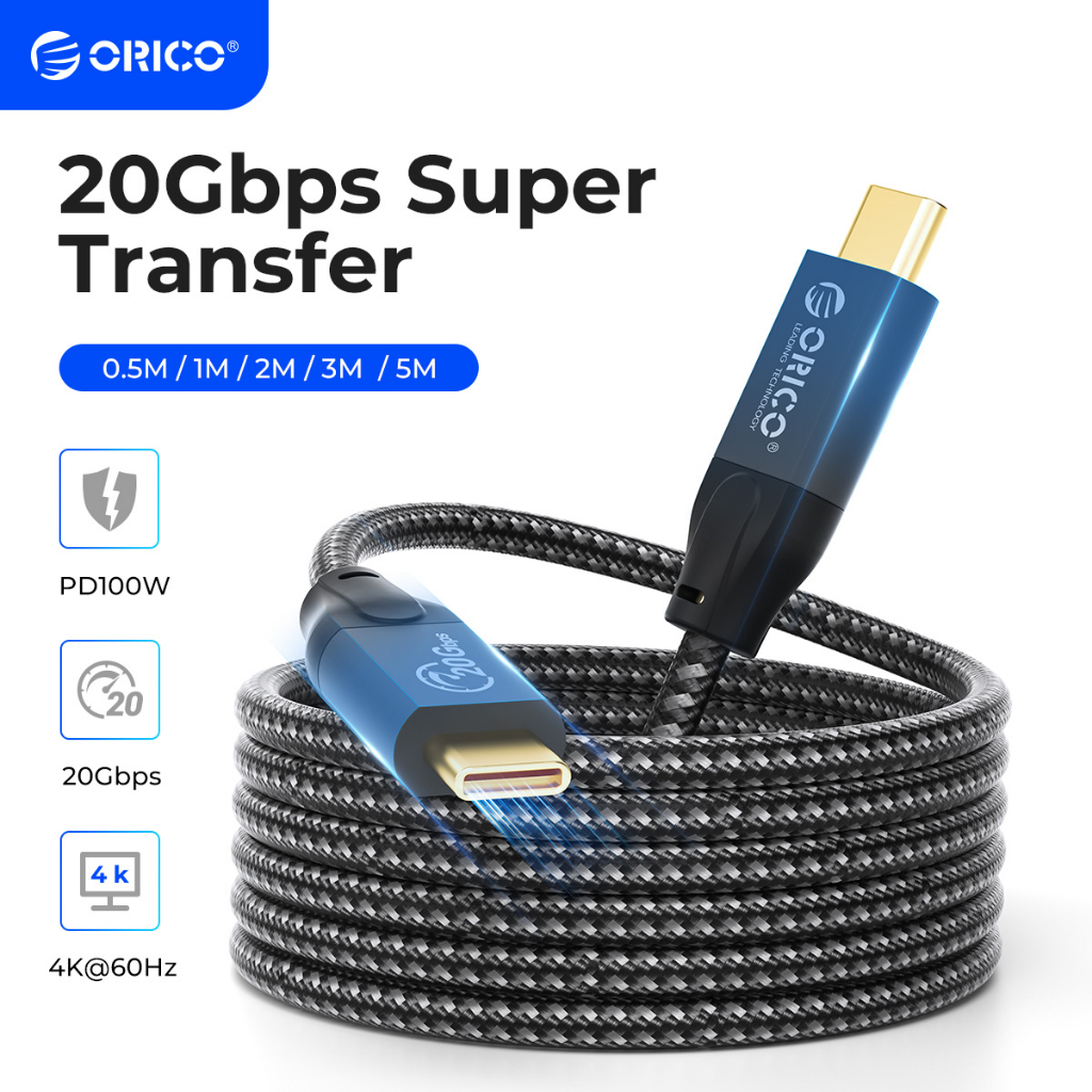 โอริโก้ ยูเอสบี ซี เคเบิ้ล 20Gbps USB3.2Gen 2x2 Data Cable PD100W 4K@60Hz Ultra HD พร้อมชิป E-Marketer สมาร์ทปัจจุบัน USB C ถึง USB C สำหรับ MacBook Pro iPad Pro iPhone 15 (CM32)