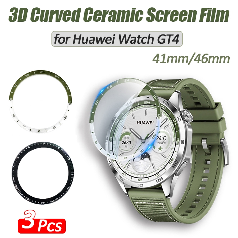 ฟิล์มกันรอยหน้าจอโค้ง 3D ขอบสีเขียว สําหรับ Huawei Watch GT4 41 มม. 46 มม. 1 2 3 ชิ้น