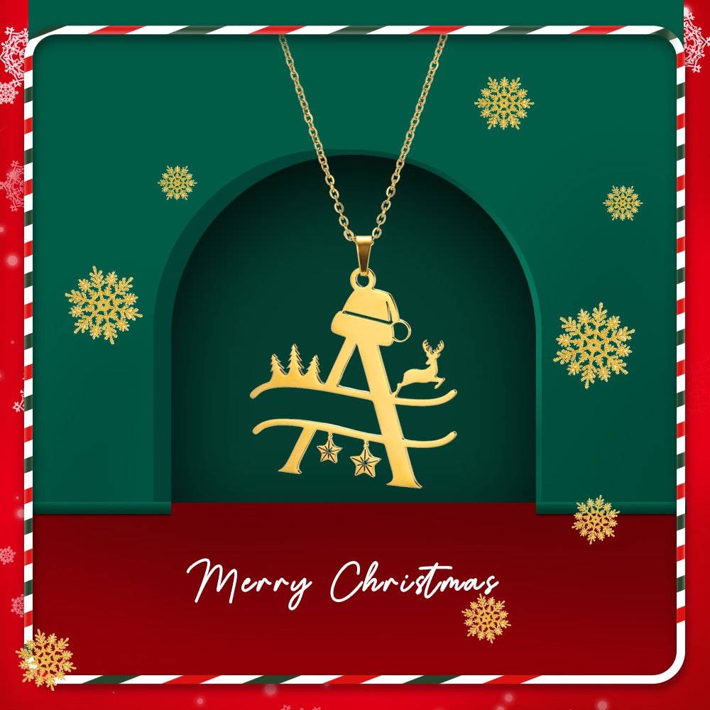 Kaijiang Kalung Surat Krismas สร้อยคอโซ่สเตนเลส จี้ตัวอักษร สีทอง สร้างสรรค์ เครื่องประดับแฟชั่น สําหรับผู้หญิง ผู้ชาย
