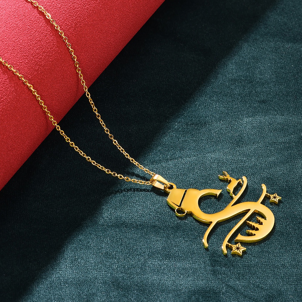 Kaijiang Kalung Surat Krismas สร้อยคอโซ่สเตนเลส จี้ตัวอักษร สีทอง สร้างสรรค์ เครื่องประดับแฟชั่น สําหรับผู้หญิง ผู้ชาย