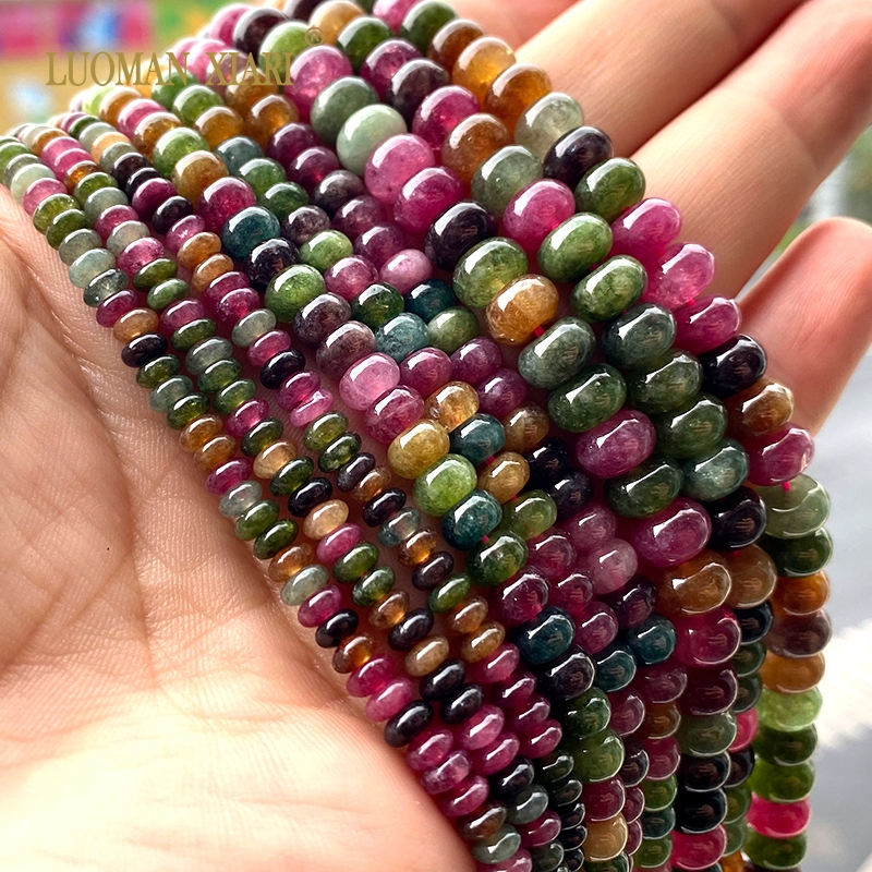5x8 มม.หินธรรมชาติ Rondelle ทัวร์มาลีนที่มีสีสัน Abacus รอบหลวมลูกปัดสําหรับเครื่องประดับทํา Diy สร้อยข้อมืออุปกรณ์เสริม