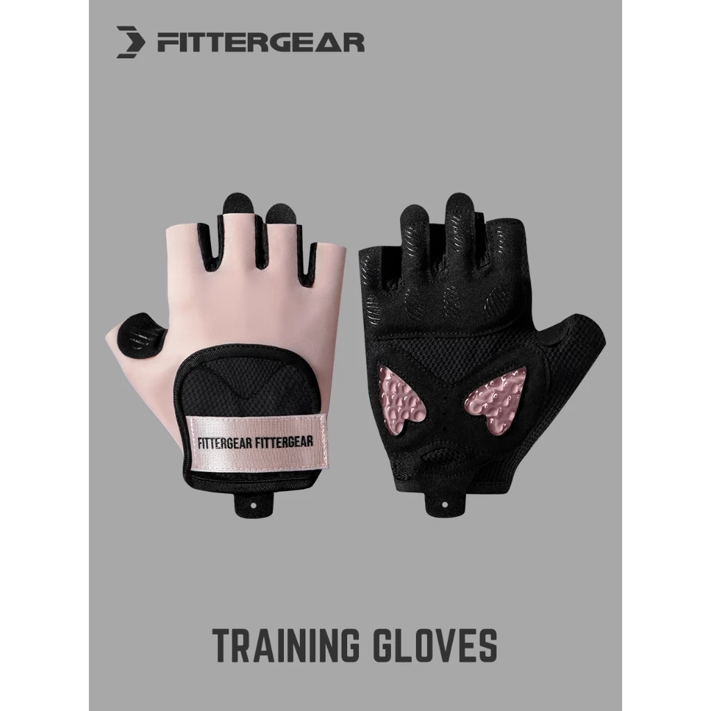 Fittergear ถุงมือกีฬา ฟิตเนส หญิง ครึ่งนิ้ว อุปกรณ์ระบายอากาศ ฝึกดัมเบล โยคะ ป้องกัน