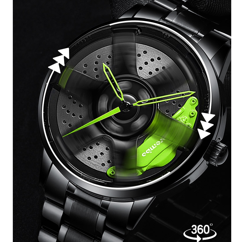NIBOSI TE37 นาฬิกาข้อมือ หน้าปัดแบบล้อรถหมุน 3 มิติ กันน้ำ เรืองแสง สำหรับผู้ชาย