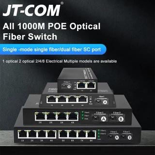 JT-COM All Gigabit POE Optical Media Converter Network Fiber Switch 1000Mbps 1/2 พอร์ตไฟเบอร์และ 2/4/8 RJ45 พอร์ตไฟเบอร์ Ethernet Switch
