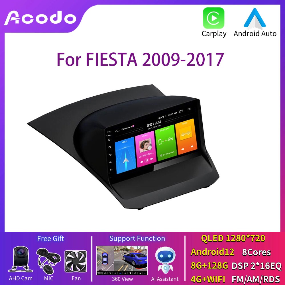 Acodo เครื่องเล่นมัลติมีเดียวิทยุรถยนต์ 4+64G Android 10.0 สําหรับ Ford Fiesta 2009-2017 Navigation Gps 2 Din 8+128G