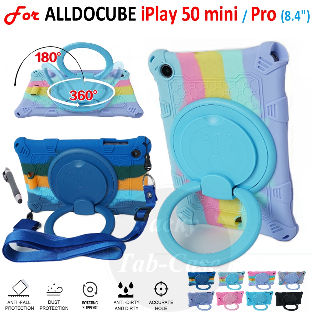 เคสซิลิโคนนิ่ม กันกระแทก 360 สําหรับ ALLDOCUBE iPlay 50 mini Pro 2023 iPlay50mini NFE 2024 8.4 นิ้ว° ขาตั้งแหวนหมุนได้ สายคล้องปากกา