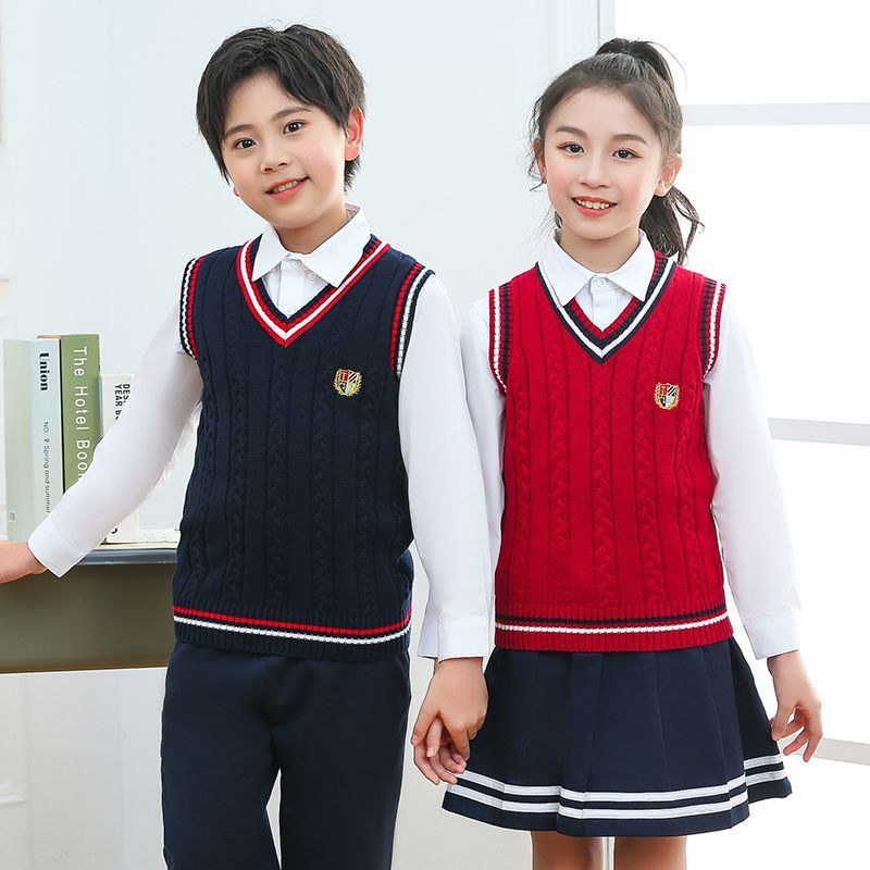 กางเกงนักเรียนชุดกันหนาวเด็ก เสื้อกั๊กกันหนาว ผ้าวูลถัก สไตล์มหาวิทยาลัย สําหรับเด็กผู้ชาย และเด็กผู้หญิง